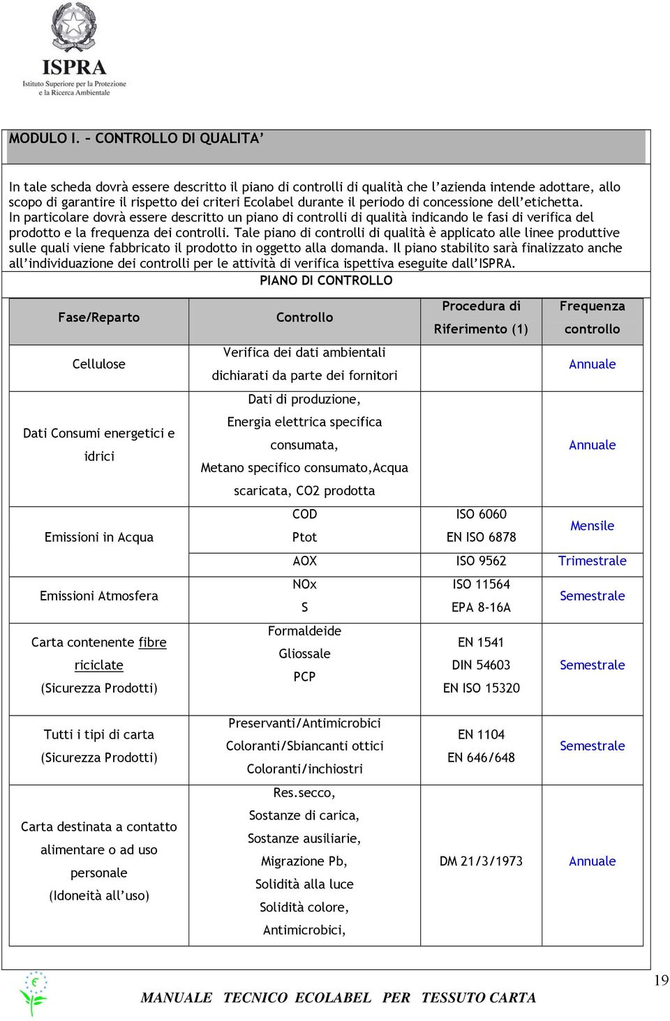 di concessione dell etichetta. In particolare dovrà essere descritto un piano di controlli di qualità indicando le fasi di verifica del prodotto e la frequenza dei controlli.