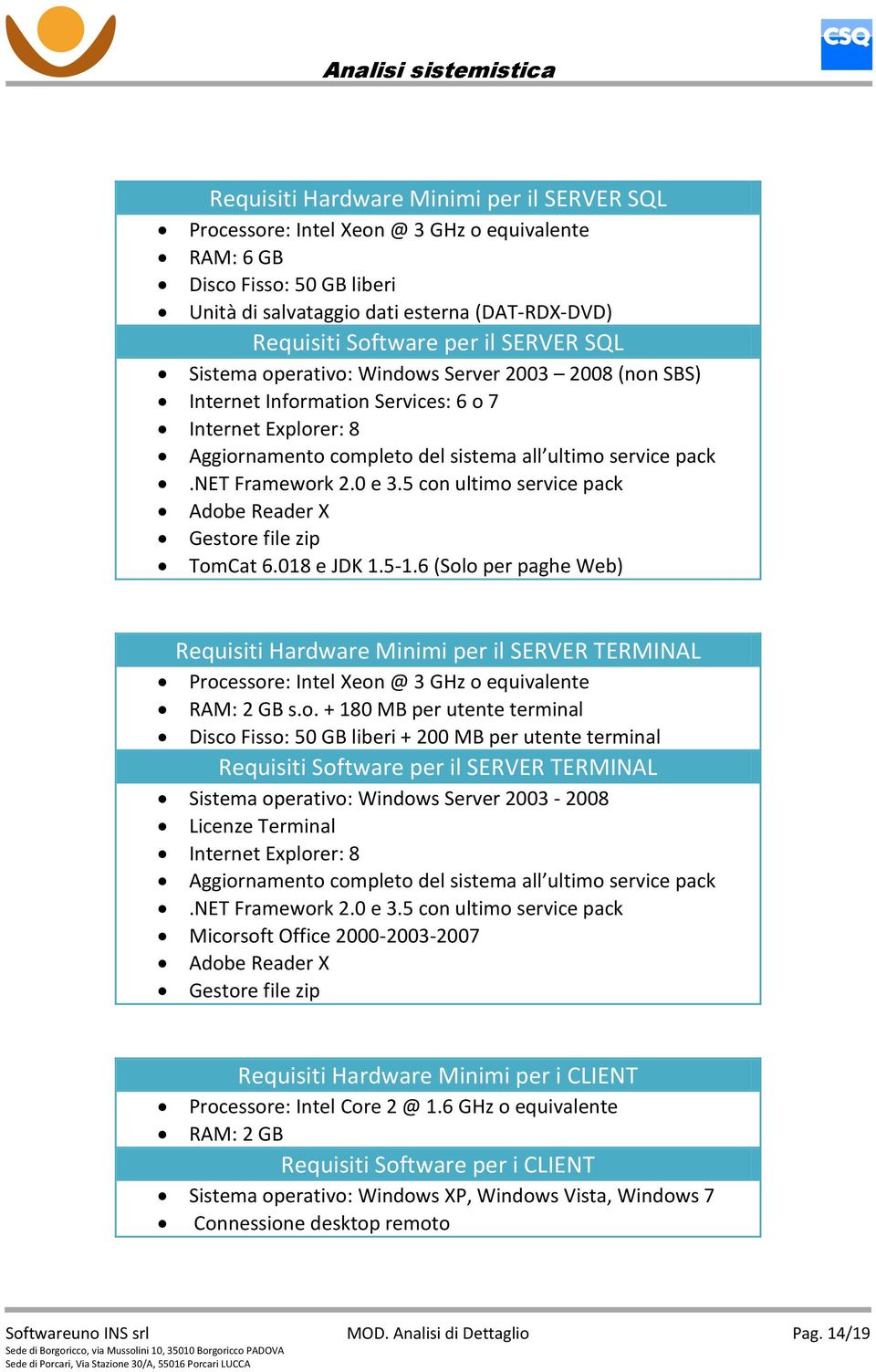 0 e 3.5 con ultimo service pack Adobe Reader X Gestore file zip TomCat 6.018 e JDK 1.5-1.