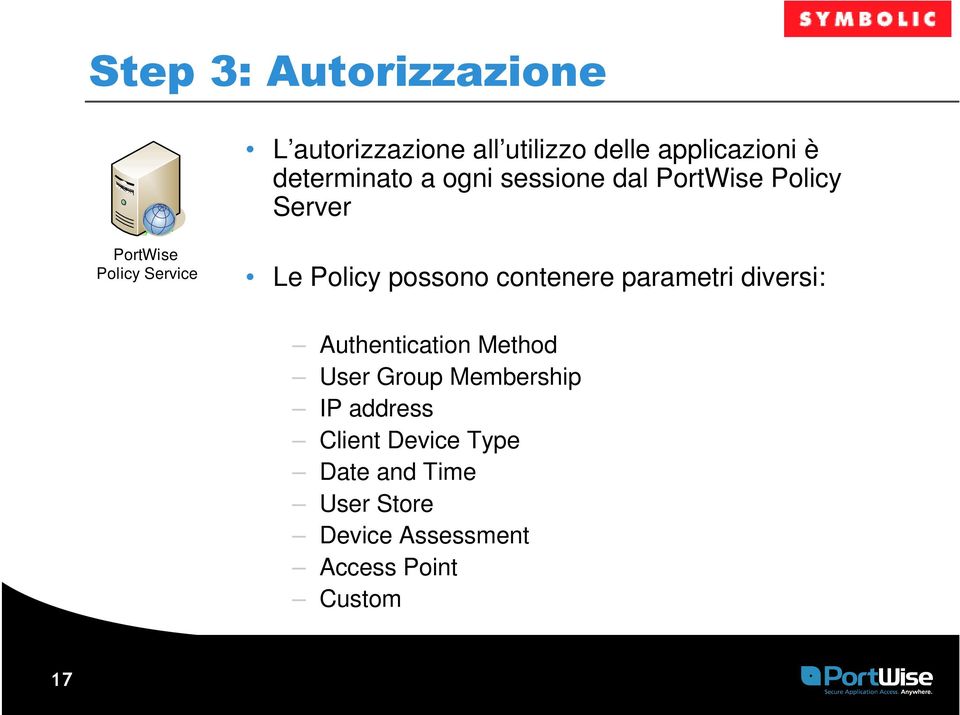 contenere parametri diversi: Authentication Method User Group Membership IP