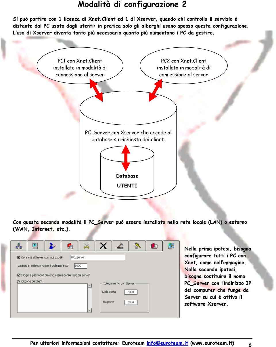 L uso di Xserver diventa tanto più necessario quanto più aumentano i PC da gestire. PC1 con Xnet.Client installato in modalità di connessione al server PC2 con Xnet.