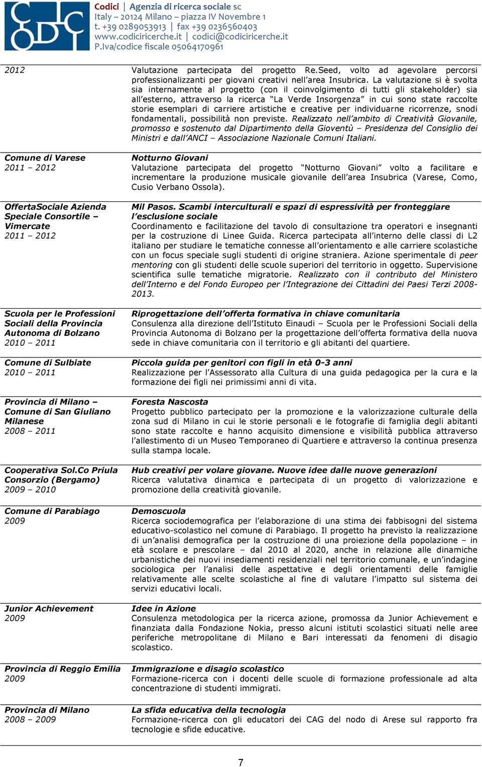 esemplari di carriere artistiche e creative per individuarne ricorrenze, snodi fondamentali, possibilità non previste.