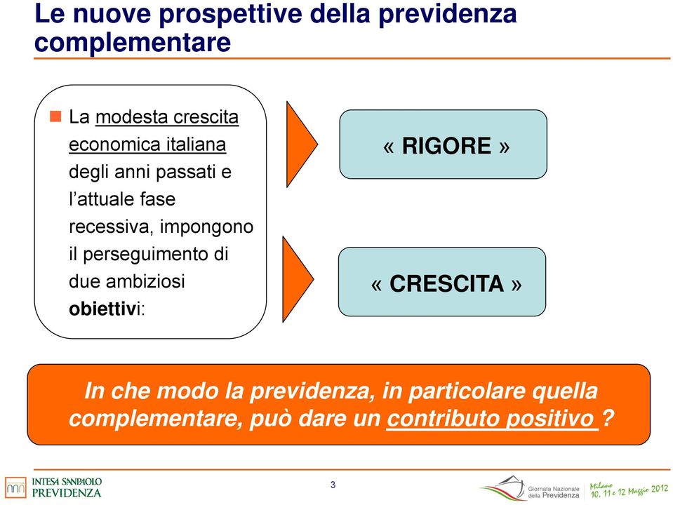 ambiziosi obiettivi: «RIGORE» «CRESCITA» In che modo la