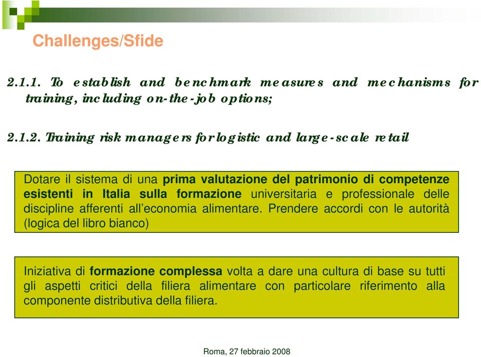 1.2. 2 Training risk managers for logistic and large-scale retail Dotare il sistema di una prima valutazione del patrimonio di competenze esistenti in Italia