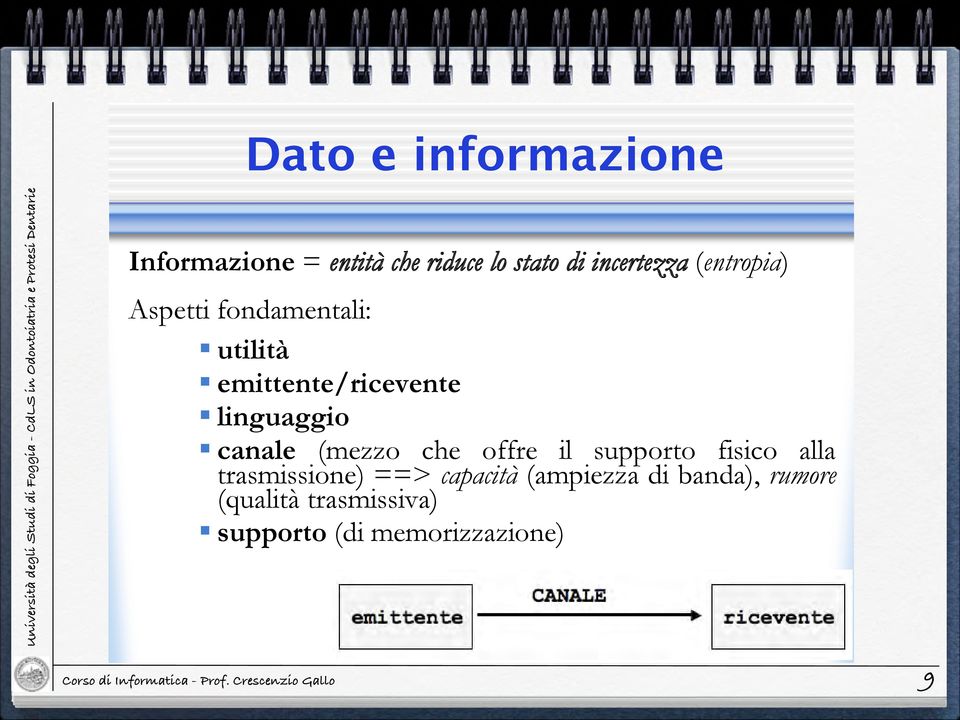 canale (mezzo che offre il supporto fisico alla trasmissione) ==> capacità