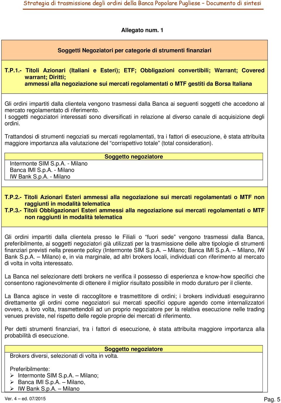 - Titoli Azionari (Italiani e Esteri); ETF; Obbligazioni convertibili; Warrant; Covered warrant; Diritti; ammessi alla negoziazione sui mercati regolamentati o MTF gestiti da Borsa Italiana Gli