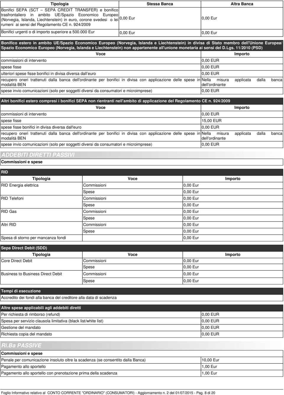 000 Eur Bonifico estero in ambito UE/Spazio Economico Europeo (Norvegia, Islanda e Liechtenstein) in divisa di Stato membro dell'unione Europea/ Spazio Economico Europeo (Norvegia, Islanda e