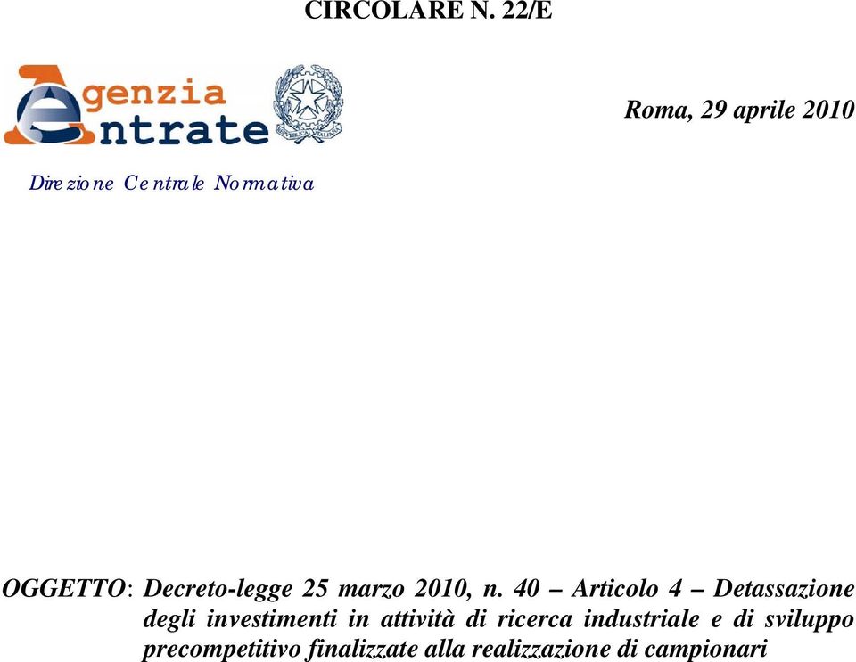 Decreto-legge 25 marzo 2010, n.