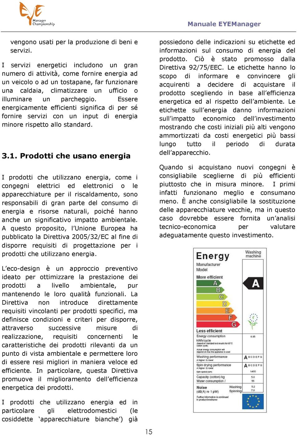 Essere energicamente efficienti significa di per sé fornire servizi con un input di energia minore rispetto allo standard. 3.1.