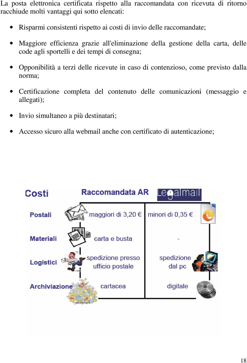 sportelli e dei tempi di consegna; Opponibilità a terzi delle ricevute in caso di contenzioso, come previsto dalla norma; Certificazione completa