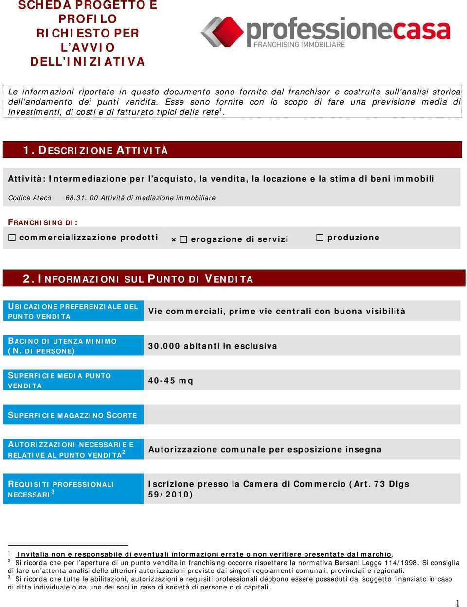 1. DESCRIZIONE ATTIVITÀ Attività: Intermediazione per l acquisto, la vendita, la locazione e la stima di beni immobili Codice Ateco 68.31.