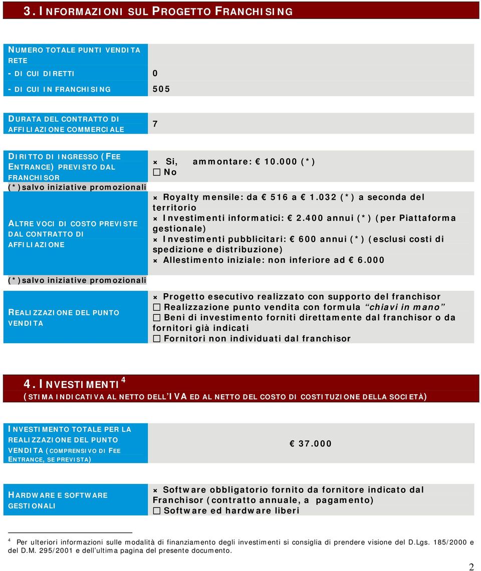 032 (*) a seconda del territorio Investimenti informatici: 2.