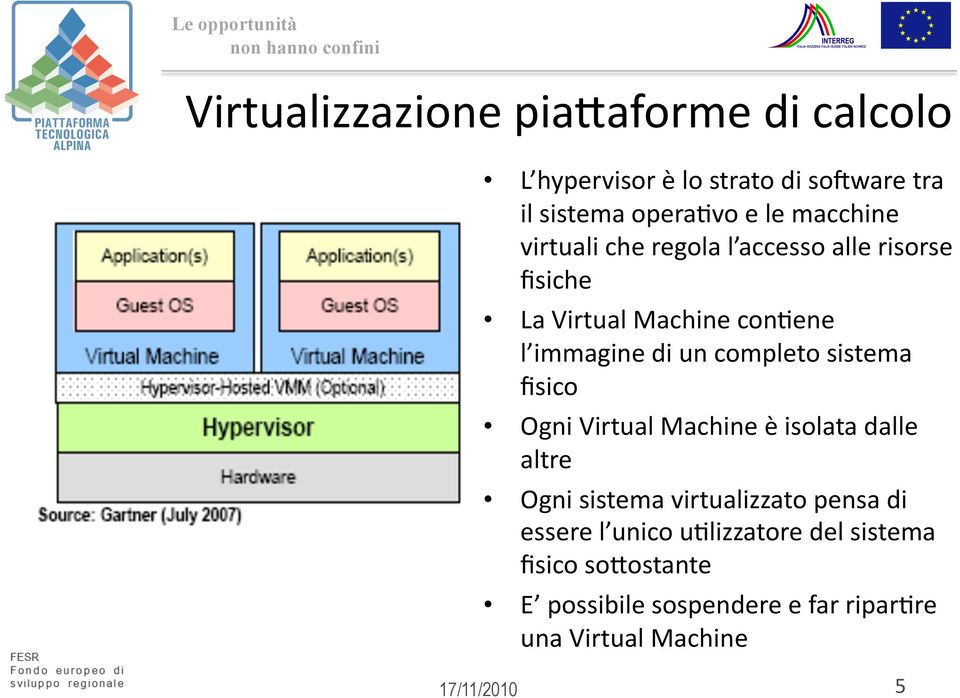 completo sistema fisico Ogni Virtual Machine è isolata dalle altre Ogni sistema virtualizzato pensa di