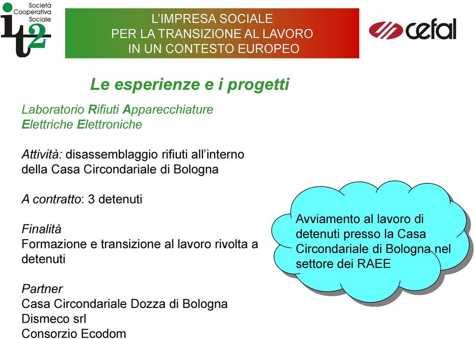 Formazione e transizione al lavoro rivolta a detenuti Avviamento al lavoro di detenuti presso la Casa