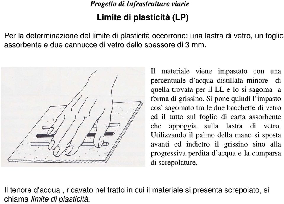 Si pone quindi l impasto l così sagomato tra le due bacchette di vetro ed il tutto sul foglio di carta assorbente che appoggia sulla lastra di vetro.