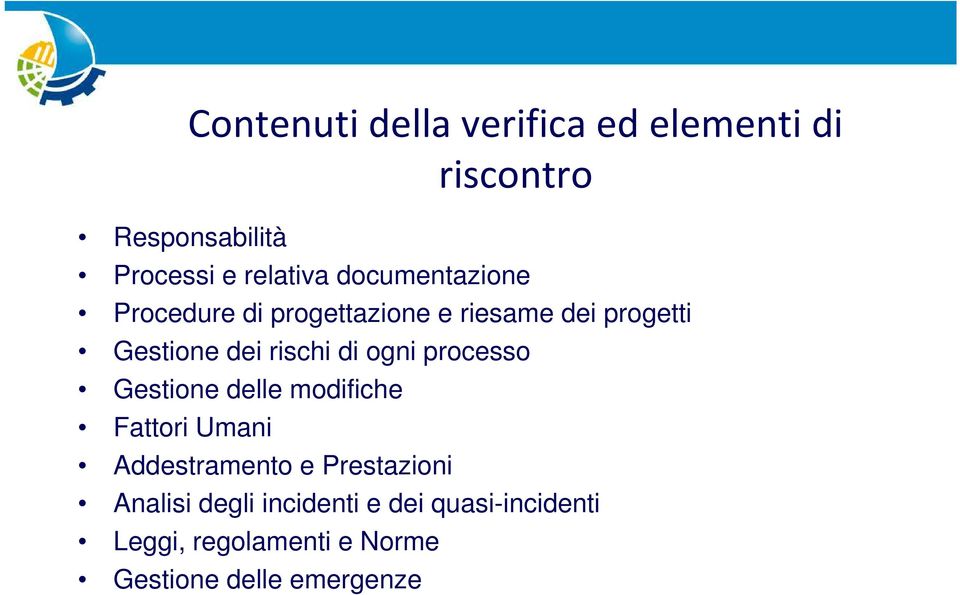 Umani Contenuti della verifica ed elementi di riscontro Addestramento e Prestazioni