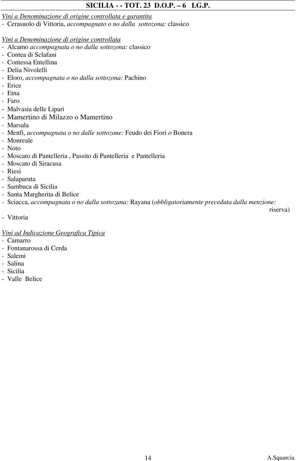e garantita - Cerasuolo di Vittoria, accompagnato o no dalla sottozona: classico - Alcamo accompagnata o no dalla sottozona: classico - Contea di Sclafani - Contessa Entellina - Delia Nivolelli -