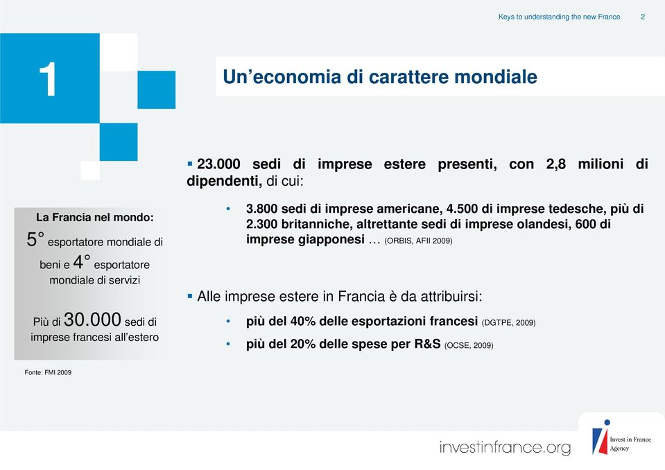 servizi Più di 30.000 sedi di imprese francesi all estero 3.800 sedi di imprese americane, 4.500 di imprese tedesche, più di 2.