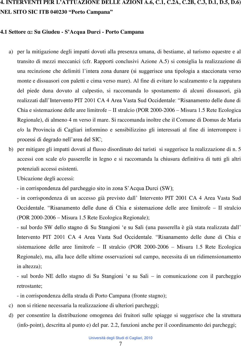 Rapporti conclusivi Azione A.