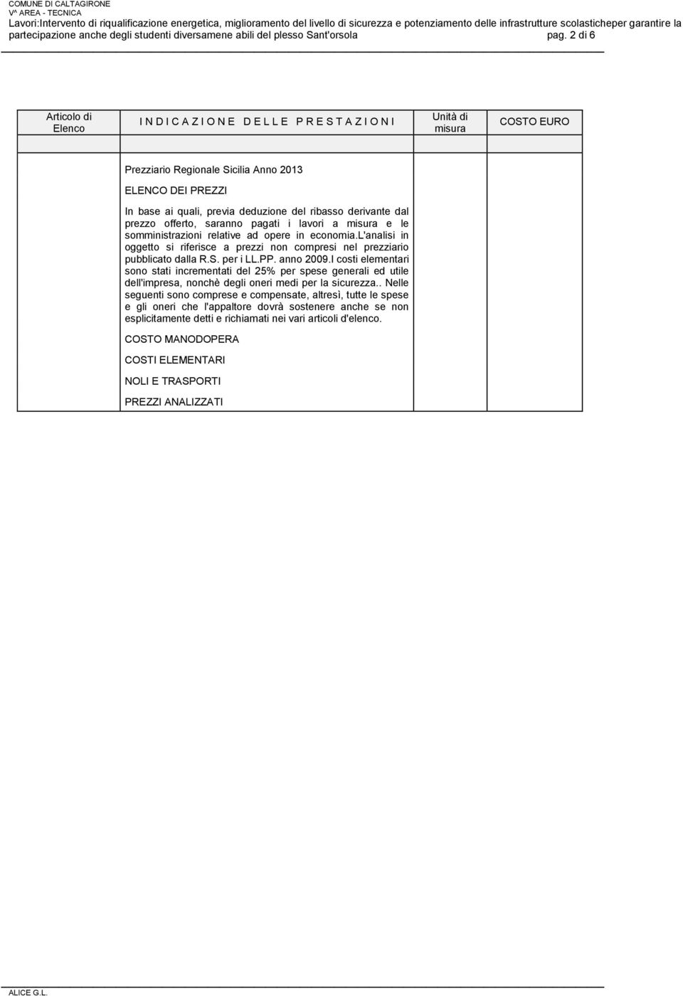 prezzo offerto, saranno pagati i lavori a e le somministrazioni relative ad opere in economia.l'analisi in oggetto si riferisce a prezzi non compresi nel prezziario pubblicato dalla R.S. per i LL.PP.