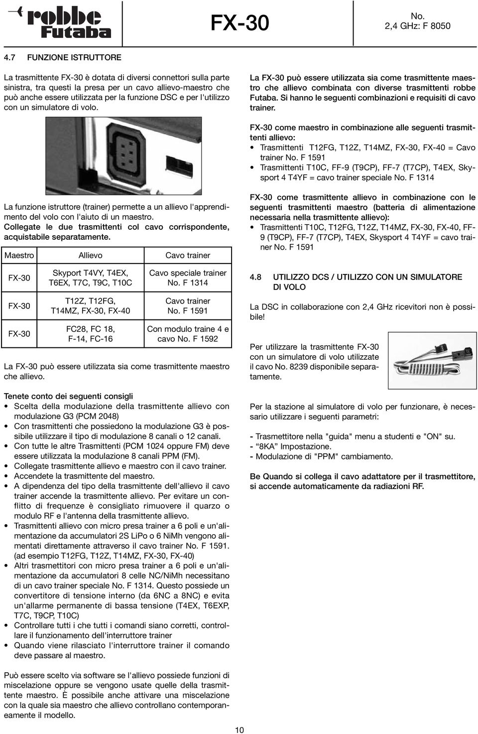 Si hanno le seguenti combinazioni e requisiti di cavo trainer.