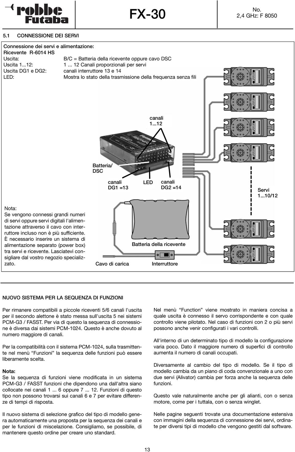 ..12 Batteria/ DSC canali DG1 =13 LED canali DG2 =14 Servi 1.