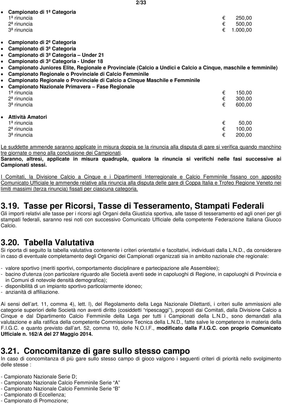 Undici e Calcio a Cinque, maschile e femminile) Campionato Regionale o Provinciale di Calcio Femminile Campionato Regionale o Provinciale di Calcio a Cinque Maschile e Femminile Campionato Nazionale