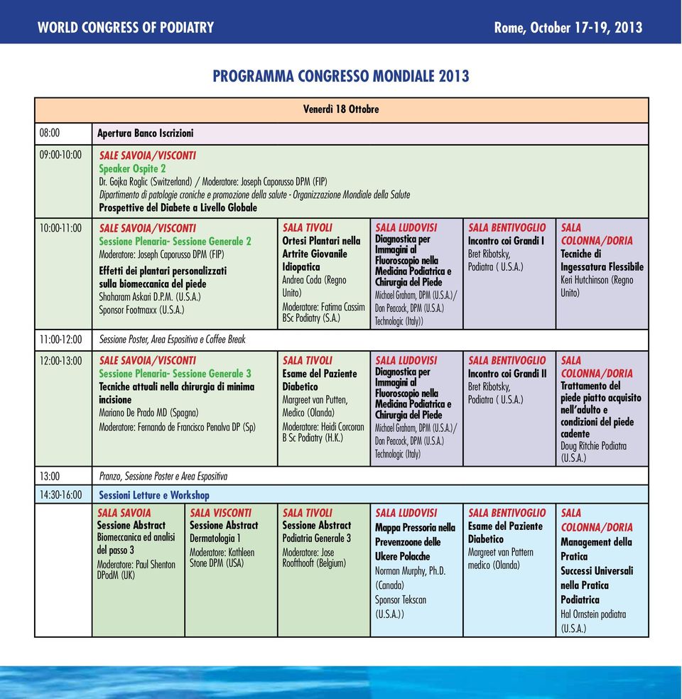 Livello Globale 10:00-11:00 SALE SAVOIA/VISCONTI Sessione Plenaria- Sessione Generale 2 Moderatore: Joseph Caporusso DPM (FIP) Effetti dei plantari personalizzati sulla biomeccanica del piede