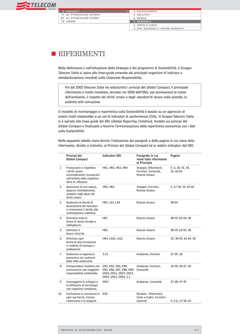 Fin dal 2002 Telecom Italia ha sottoscritto i principi del Global Compact, il principale riferimento a livello mondiale, lanciato nel 2000 dall ONU, per promuovere la tutela dell ambiente, il
