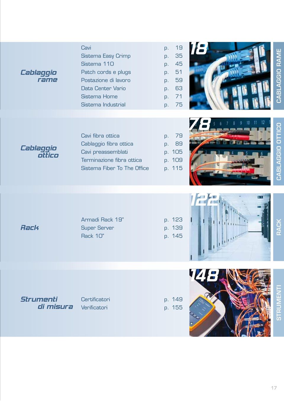 79 Cablaggio fibra ottica p. 89 Cavi preassemblati p. 05 Terminazione fibra ottica p. 09 Sistema Fiber To The Office p.