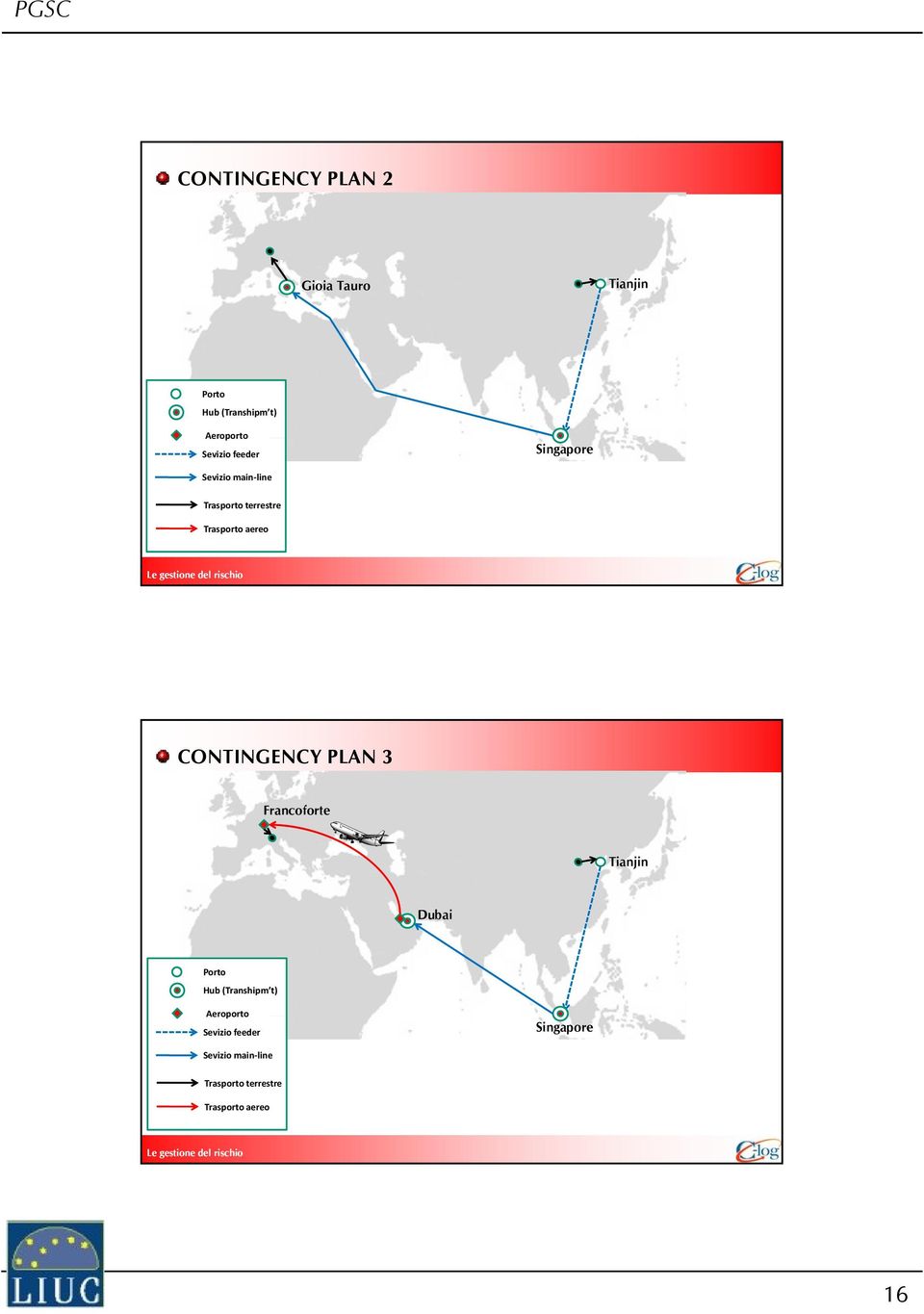 31 CONTINGENCY PLAN 3 Francoforte Tianjin Dubai Porto Hub (Transhipm t)