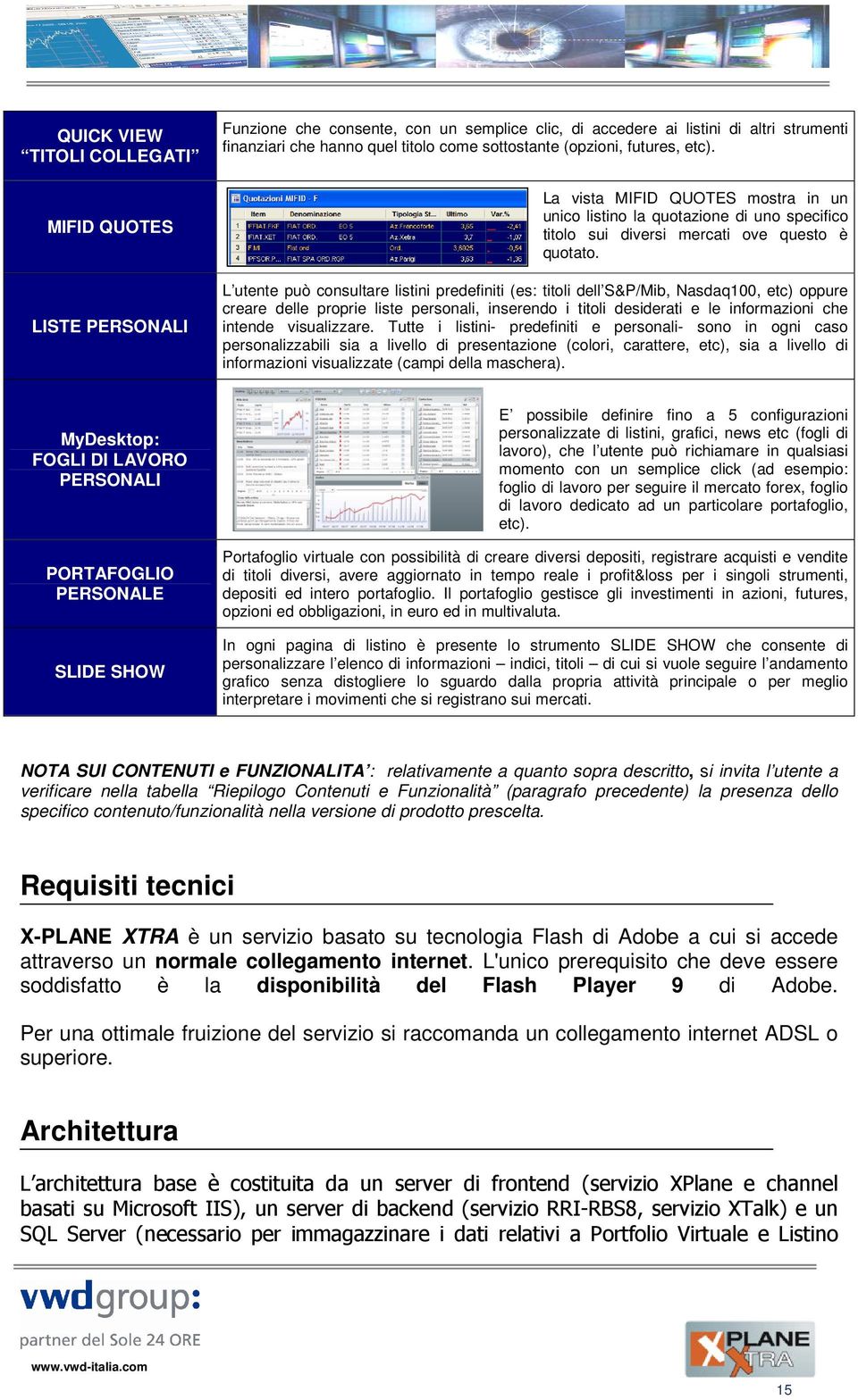 L utente può consultare listini predefiniti (es: titoli dell S&P/Mib, Nasdaq100, etc) oppure creare delle proprie liste personali, inserendo i titoli desiderati e le informazioni che intende