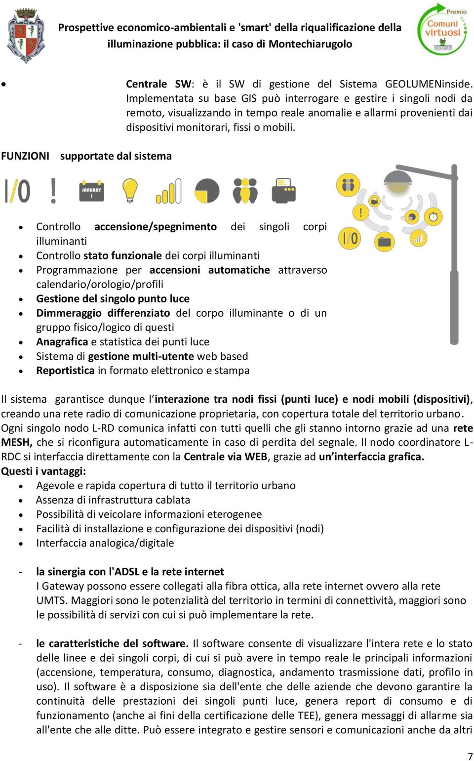 FUNZIONI supportate dal sistema Controllo accensione/spegnimento dei singoli corpi illuminanti Controllo stato funzionale dei corpi illuminanti Programmazione per accensioni automatiche attraverso