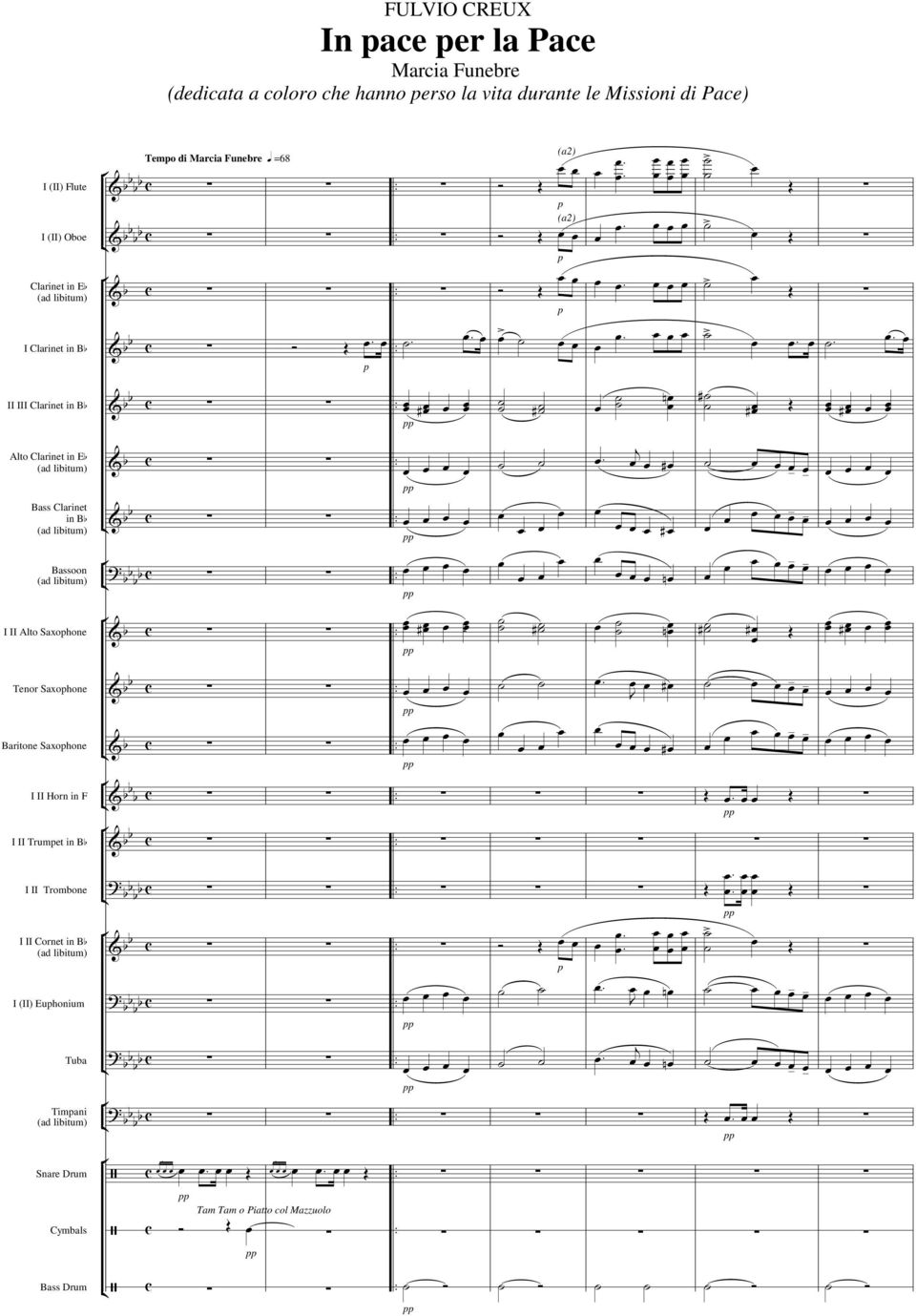 Funebre q =68 Bass Clarinet in Bb Bassoon I II Alto Saxohone Tenor Saxohone Baritone Saxohone I II Horn in F I II
