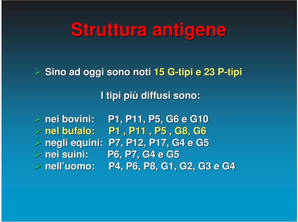 G10 nel bufalo: P1, P11, P5, G8, G6 negli equini: P7, P12, P17,