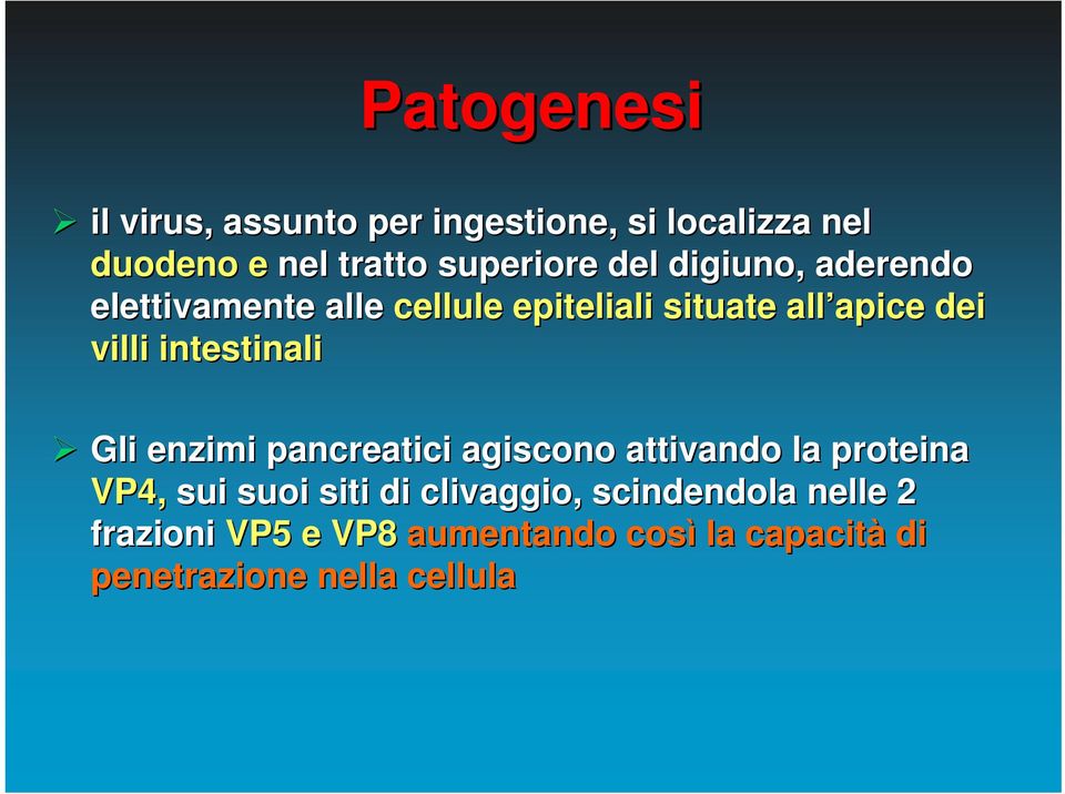 intestinali Gli enzimi pancreatici agiscono attivando la proteina VP4, sui suoi siti di