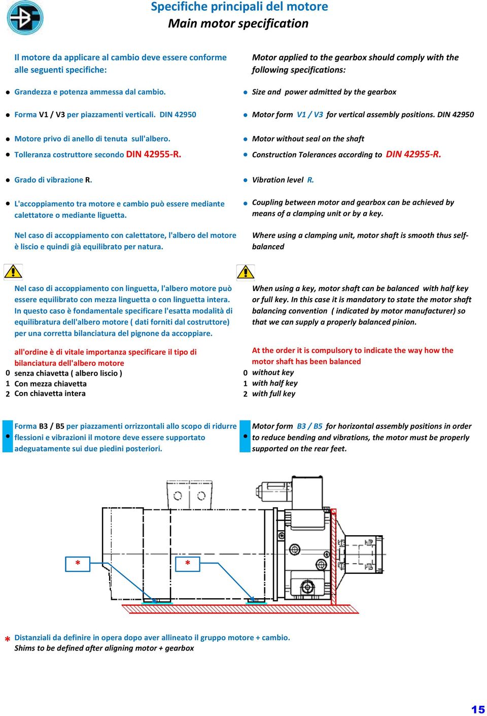 Tolleranza costruttore secondo DIN 49 R. Grado di vibrazione R. otor form V1 / V3 for vertical assembly positions. DIN 490 otor without seal on the shaft Construction Tolerances according to DIN 49 R.