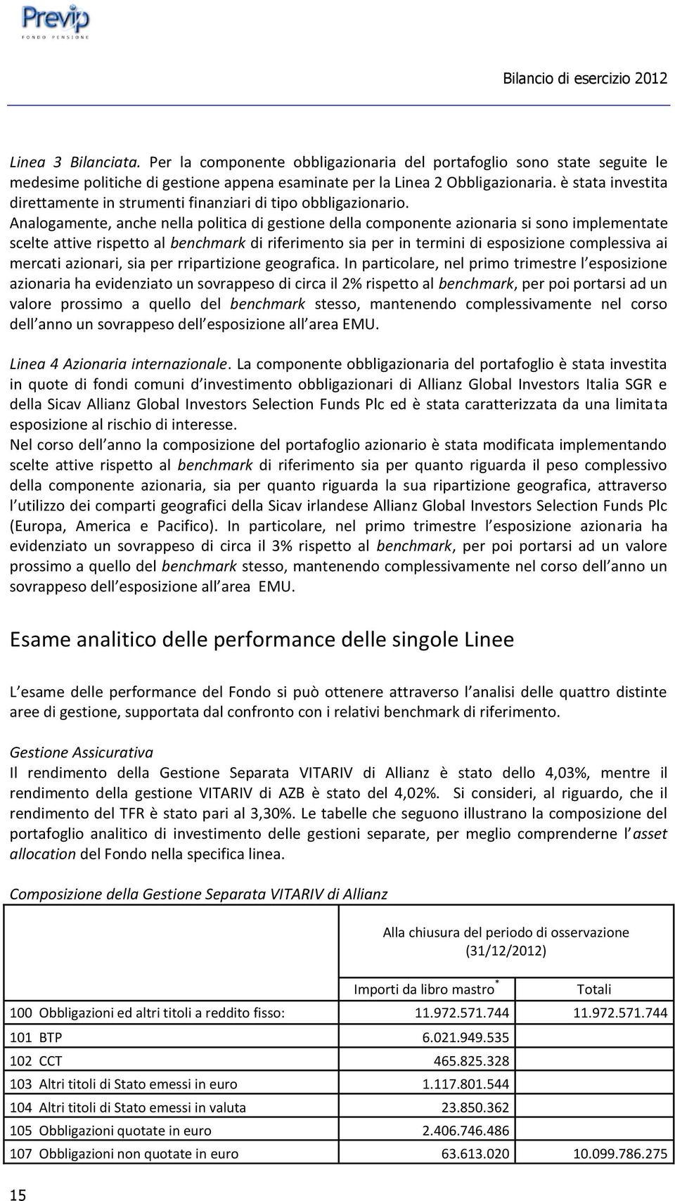 Analogamente, anche nella politica di gestione della componente azionaria si sono implementate scelte attive rispetto al benchmark di riferimento sia per in termini di esposizione complessiva ai