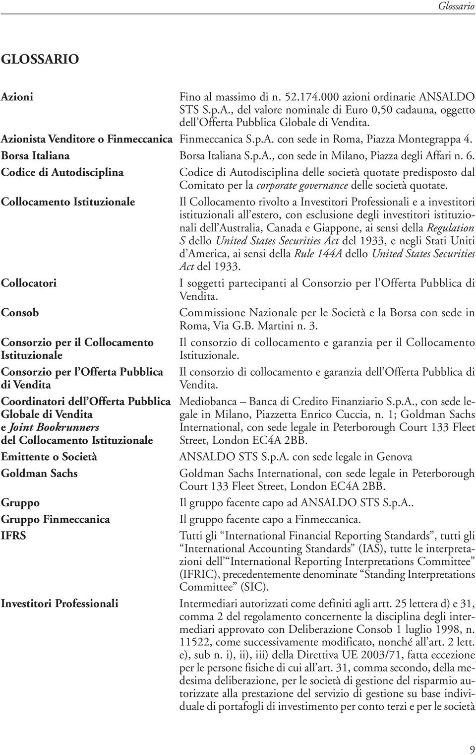 Codice di Autodisciplina Codice di Autodisciplina delle società quotate predisposto dal Comitato per la corporate governance delle società quotate.