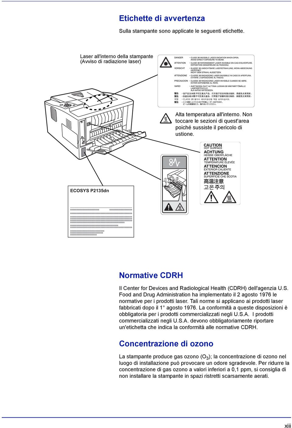 Tali norme si applicano ai prodotti laser fabbricati dopo il 1 agosto 1976. La conformità a queste disposizioni è obbligatoria per i prodotti commercializzati negli U.S.A.