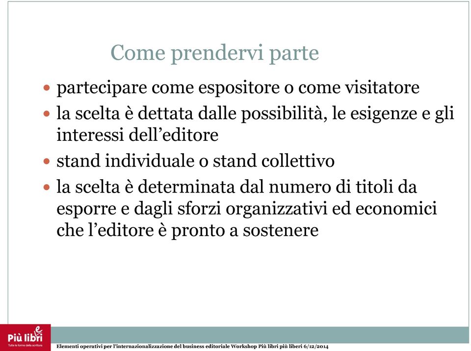 individuale o stand collettivo la scelta è determinata dal numero di titoli da