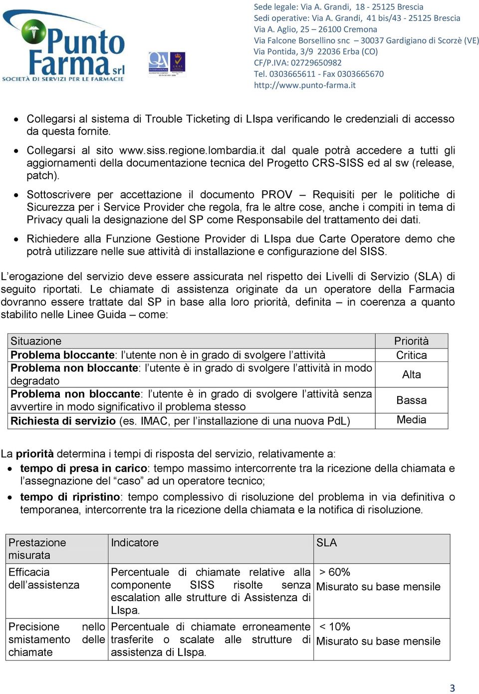 Sottoscrivere per accettazione il documento PROV Requisiti per le politiche di Sicurezza per i Service Provider che regola, fra le altre cose, anche i compiti in tema di Privacy quali la designazione