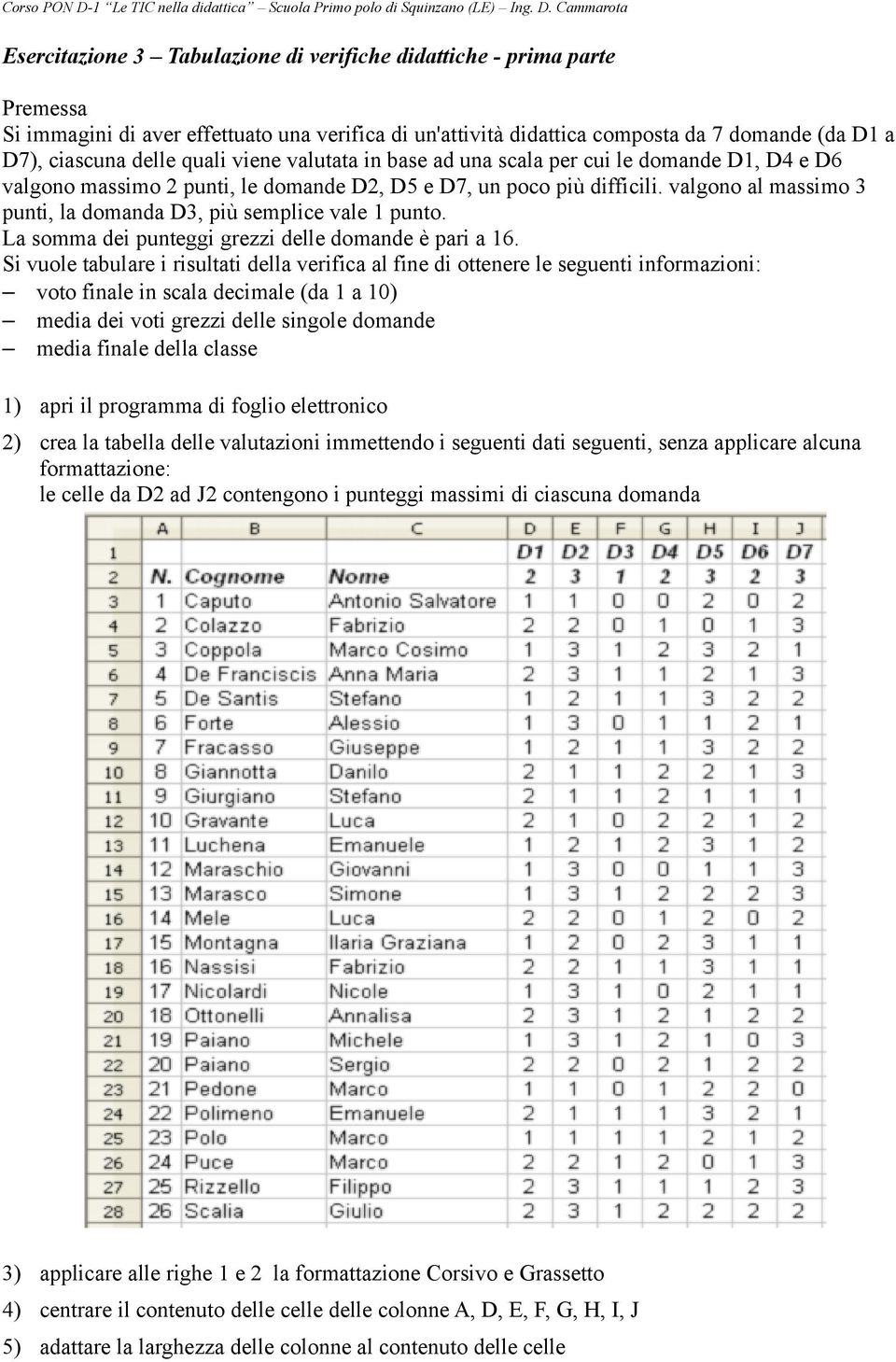 valgono al massimo 3 punti, la domanda D3, più semplice vale 1 punto. La somma dei punteggi grezzi delle domande è pari a 16.