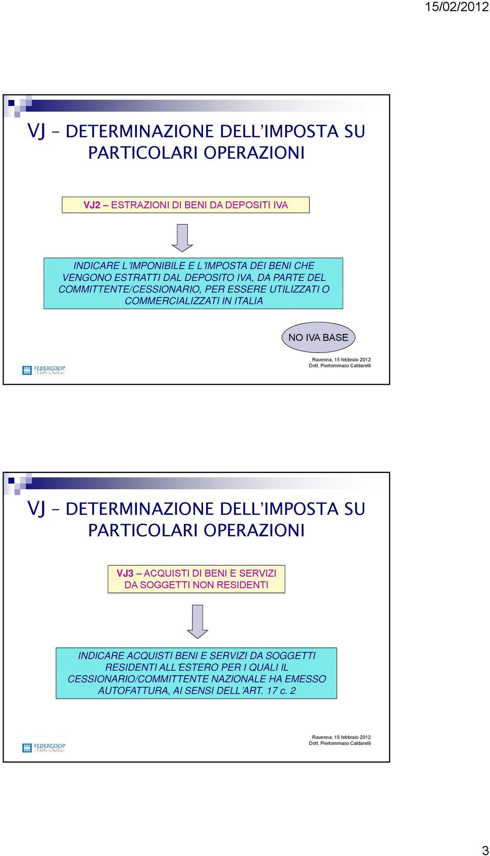 Piertommaso Caldarelli VJ DETERMINAZIONE DELL IMPOSTA SU PARTICOLARI OPERAZIONI VJ3 ACQUISTI DI BENI E SERVIZI DA SOGGETTI NON RESIDENTI INDICARE ACQUISTI