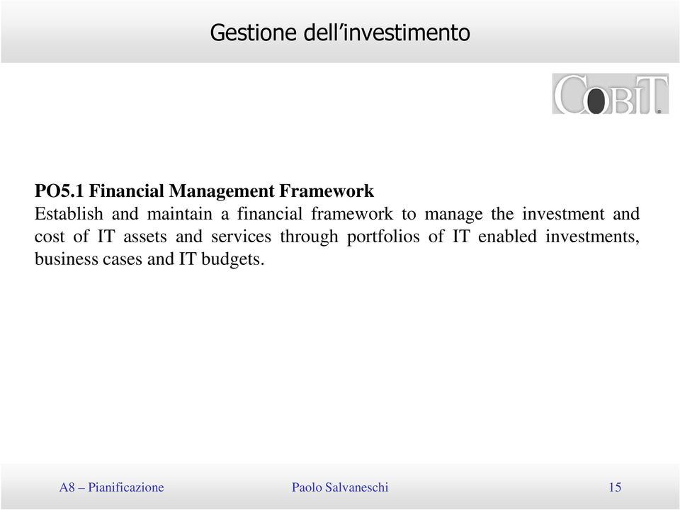 framework to manage the investment and cost of IT assets and services