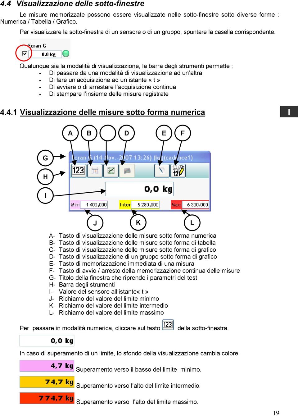 Qualunque sia la modalità di visualizzazione, la barra degli strumenti permette : - Di passare da una modalità di visualizzazione ad un altra - Di fare un acquisizione ad un istante «t» - Di avviare