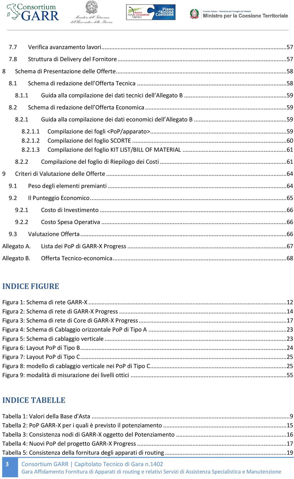 .. 60 8.2.1.3 Compilazione del foglio KIT LIST/BILL OF MATERIAL... 61 8.2.2 Compilazione del foglio di Riepilogo dei Costi... 61 9 Criteri di Valutazione delle Offerte... 64 9.