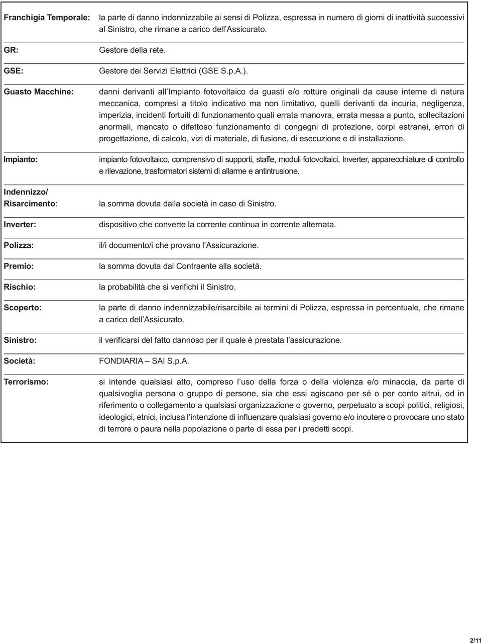 danni derivanti all Impianto fotovoltaico da guasti e/o rotture originali da cause interne di natura meccanica, compresi a titolo indicativo ma non limitativo, quelli derivanti da incuria,