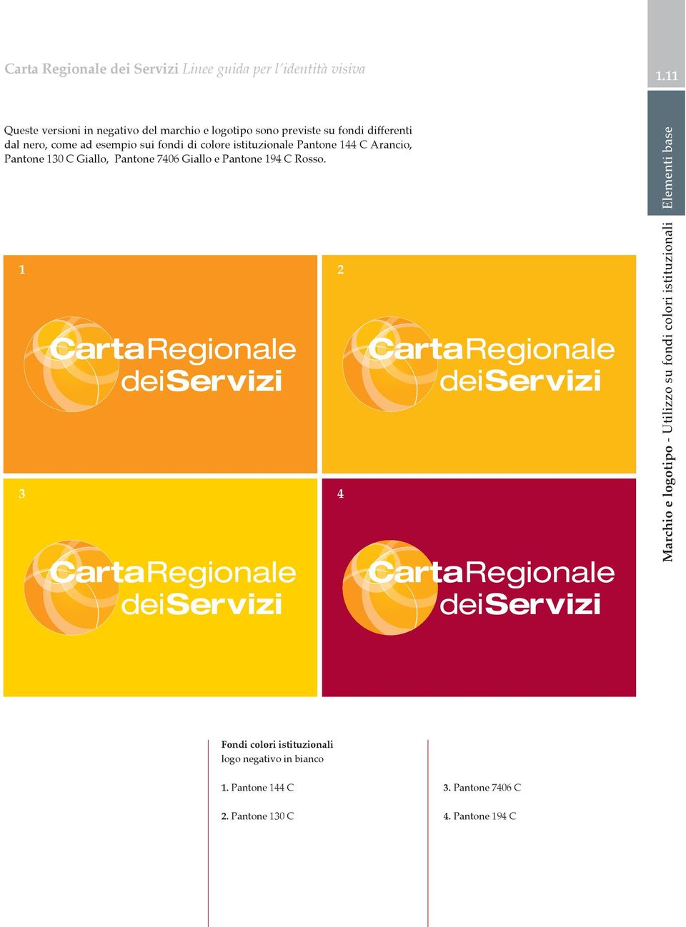 Elementi base 1 3 CartaRegionale deiservizi CartaRegionale deiservizi 2 4 CartaRegionale deiservizi CartaRegionale deiservizi Marchio e