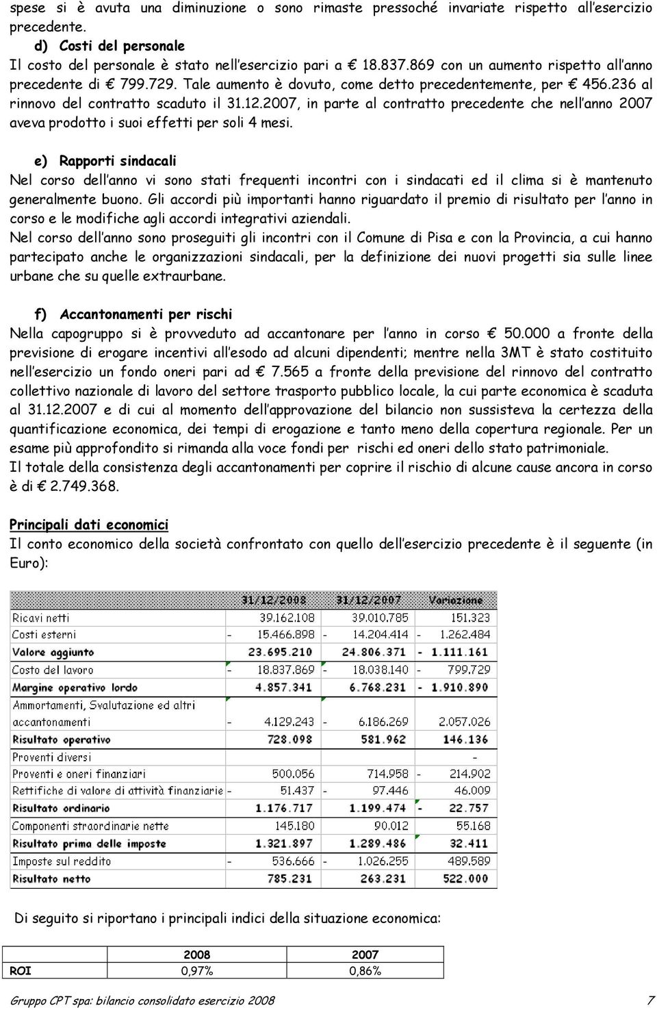 2007, in parte al contratto precedente che nell anno 2007 aveva prodotto i suoi effetti per soli 4 mesi.