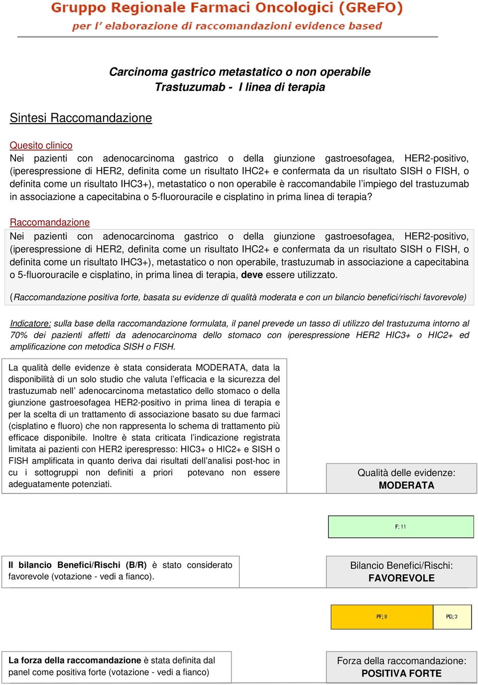 impiego del trastuzumab in associazione a capecitabina o 5-fluorouracile e cisplatino in prima linea di terapia?